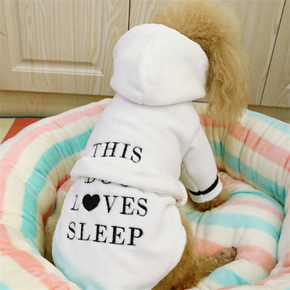 Hooded Pajamas Dog Bathrobe - White Dog Clothing