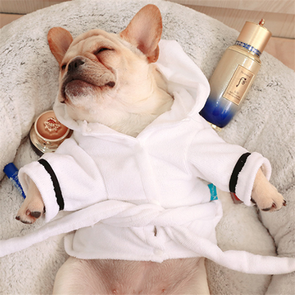 Hooded Pajamas Dog Bathrobe - White Dog Clothing